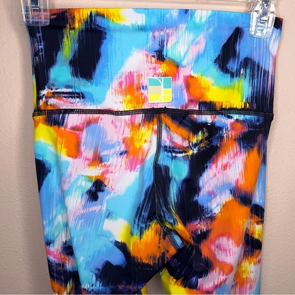 Small Dana Lou Fit Colorful Leggings Athletic Activewear Neon Blue Yellow Active - Picture 5 of 11